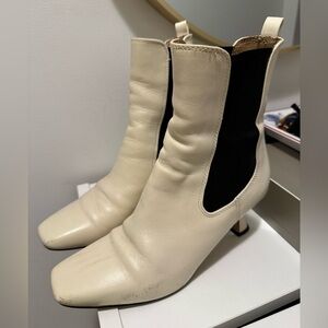Sam Edelman Cream and Black Heeled Boots